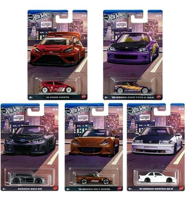 Hot Wheels Compact Kings Set – ’12 Ford Fiesta, ’99 Civic EK9, WRX STI, Miata, Sentra SE-R - Image 1