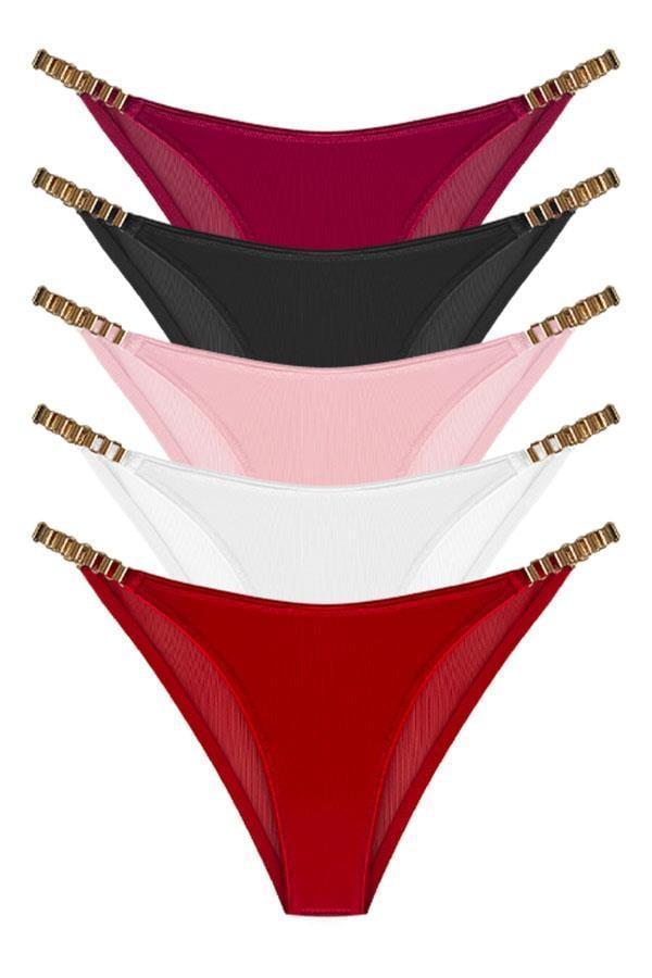 Tül Transparan Zincir Detaylı Kadın Brezilya Külot 5'li Paket - Image 1