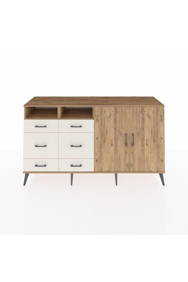 Dienni Hyperion Konsol 4 Raflı 6 Çekmeceli 2 Kapaklı 176 x 44 x 99 cm Çam - Çam - Aytaşı - Image 1