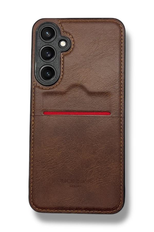 Samsung S24 Kartlıklı Deri Kılıf Kahverengi - Image 1