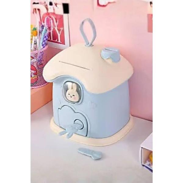 Piev Dekoratif Sevimli Anahtarlı Ev Baca Para Kumbarası Mavi - Image 1