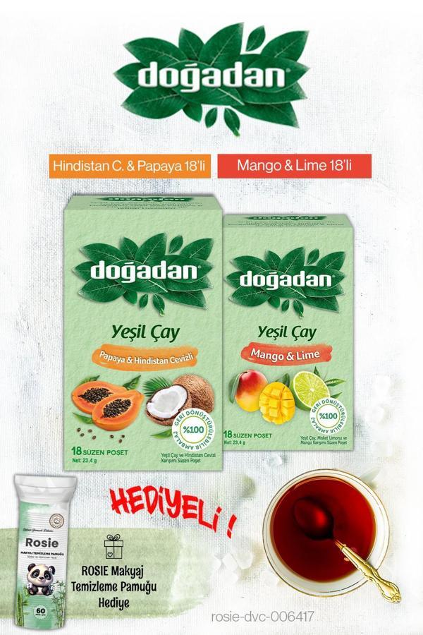 Doğadan Yeşil Çay Mango Lime ve Hindistan Cevizi Papaya Poşet Çay ve Rosie Hediyeli - Image 1