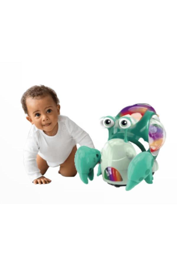 Boratila Toys Işıklı Ve Müzikli  Emeklemeye Yardımcı  Çarp Dön Pilli Yengeç Oyuncak  (Turkuaz) - Image 1