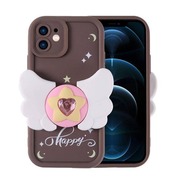 iPhone 12 Kılıf Kamera Korumalı Figür Tasarımlı MKST Kapya Kapak-Koyu Kahve - Image 1