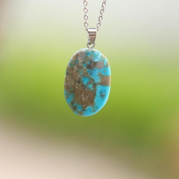 Doğal İran Turkuazı (Firuze) Çelik Kolye – Boyasız ve Orijinal - Image 1