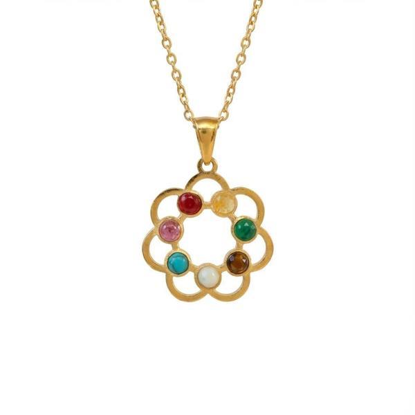 Altın Renkli Renk Çemberi Çakra Kolye ( Çelik Kolye ) – 7 Taşın Enerjisini Tek Formda Taşı - Image 1