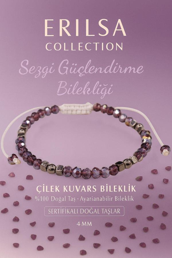 Sertifikalı Sezgi Güçlendirme Enerji Bilekliği – Çilek Kuvars Doğal Taşı (İnce Model) - Image 1