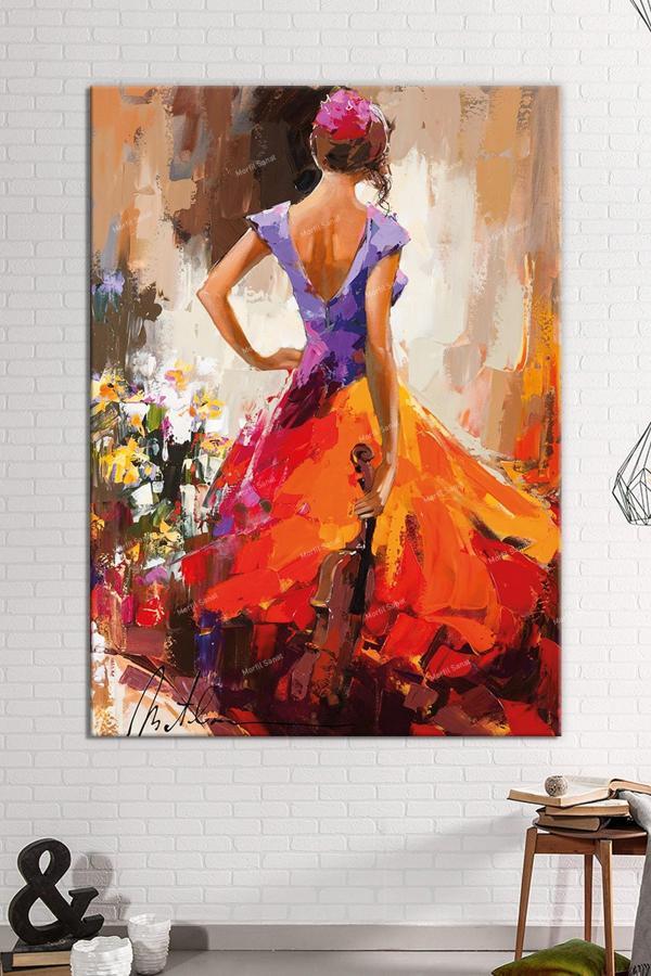 Morfil Sanat Atölyesi Kemanlı Kız Sanatsal Dekoratif Kanvas Tablo (8 Farklı Ölçü) - Image 1