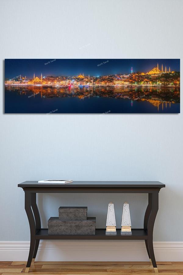 Morfil Sanat Atölyesi İstanbul Gece Muhteşem Manzara Kanvas Tablo - Image 1