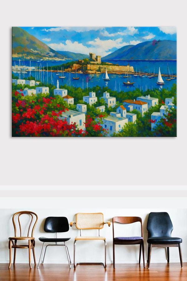 Morfil Sanat Atölyesi Bodrum Kalesi Yağlıboya Efektli Manzara Kanvas Tablo (7 Farklı Ölçü) - Image 1