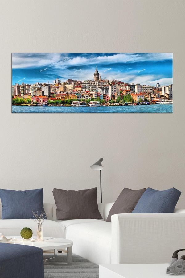 Morfil Sanat Atölyesi İstanbul Haliç Galata Kulesi Şehir Deniz Manzara Kanvas Tablo - Image 1