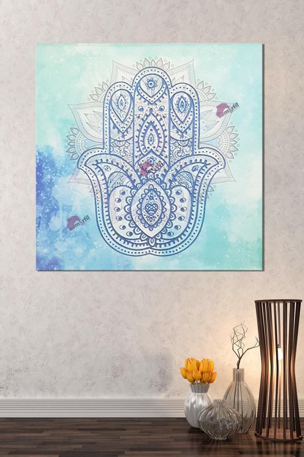 Morfil Sanat Atölyesi Fatımanın Eli Mavi Hat Kanvas Tablo - Image 1