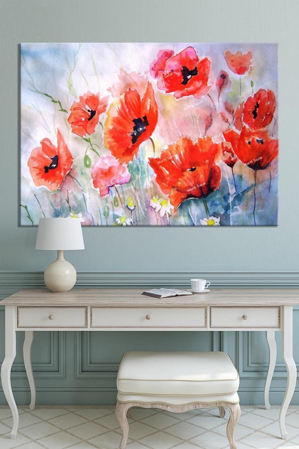 Morfil Sanat Atölyesi Gelincik Çiçekleri Sulu Boya Efektli Kanvas Tablo - Image 1