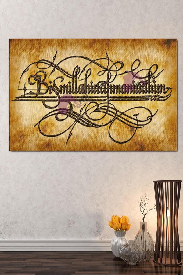 Morfil Sanat Atölyesi Besmele Dini İslami Hat Kanvas Tablo Bismillahirrahmanirrahim (7 Farklı Ölçü) - Image 1