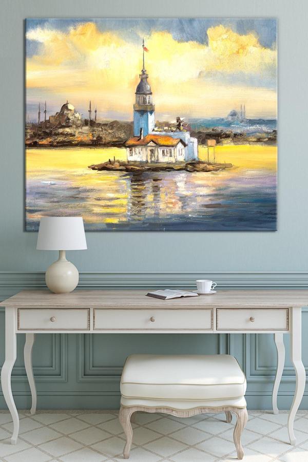 Morfil Sanat Atölyesi Kız Kulesi İstanbul Günbatımı Dekoratif Kanvas Tablo (6 Farklı Ölçü) - Image 1