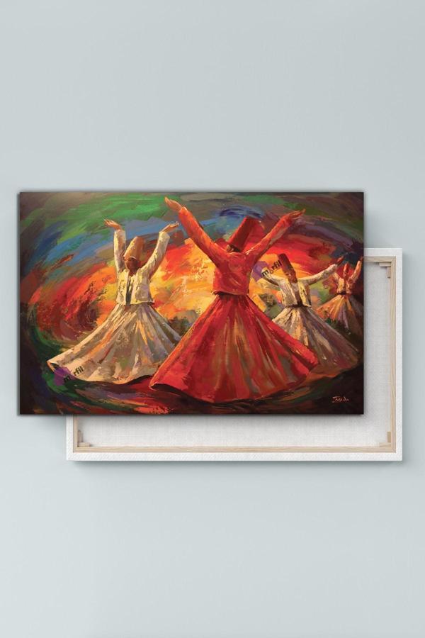 Morfil Sanat Atölyesi Mevlevi Dervişler Dini İslami Hat Kanvas Tablo - Image 1