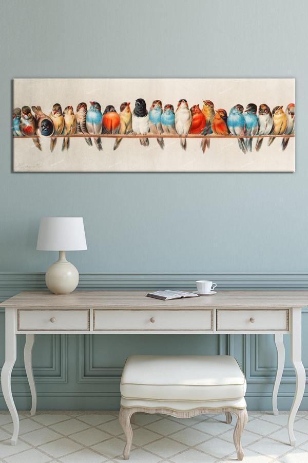 Morfil Sanat Atölyesi Renkli Kuşlar Muhteşem Dekoratif Kanvas Tablo - Image 1