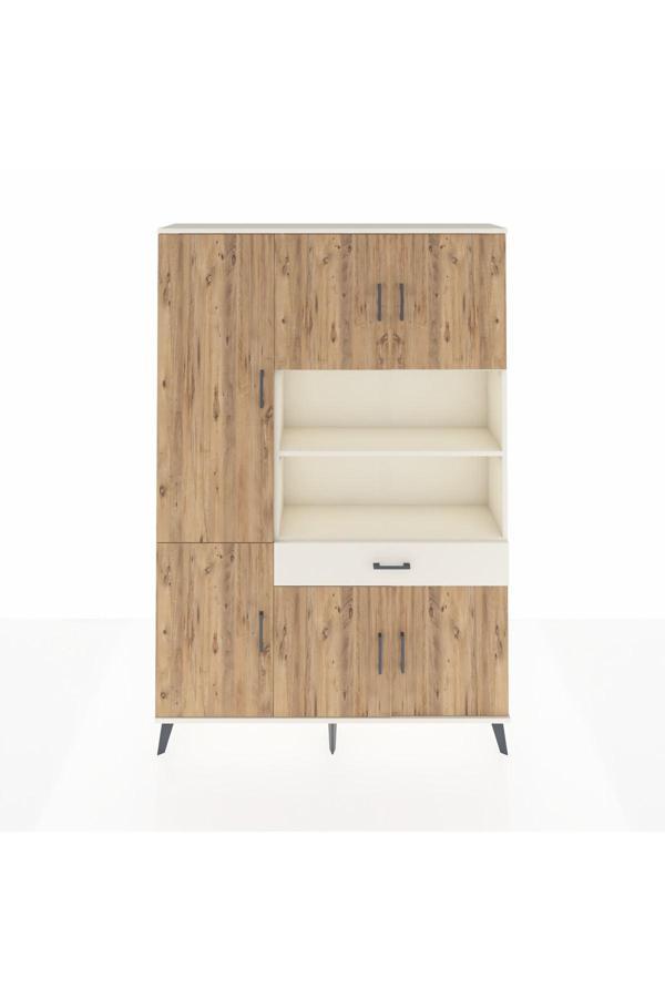 Arges Dolap 10 Raflı Tek Çekmeceli 6 Kapaklı 132x30x195 Aytaşı-Çam/Aytaşı - Image 1