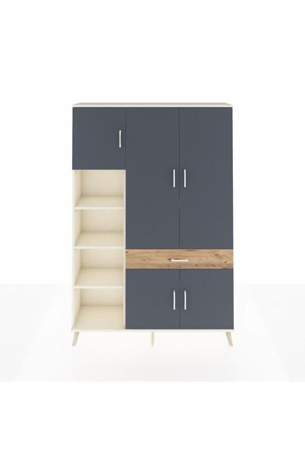 Dienni Arges Dolap 8 Raflı 1 Çekmeceli 5 Kapaklı 132 x 30 x 195 cm Aytaşı - Antrasit - Çam - Image 1