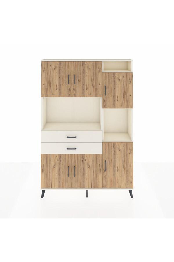 Dienni Arges Dolap 9 Raflı 2 Çekmeceli 6 Kapaklı 132 x 30 x 195 cm Aytaşı - Çam - Aytaşı - Image 1