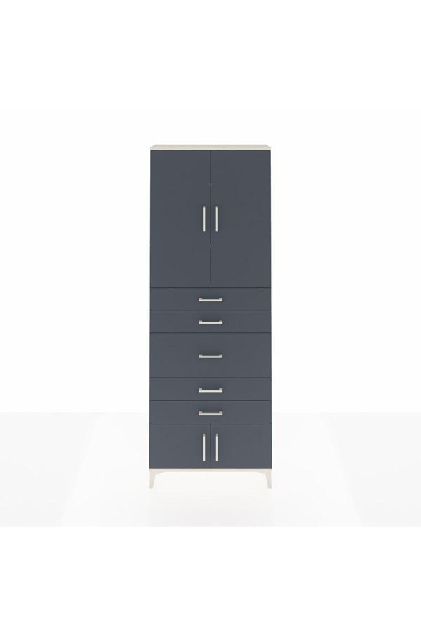 Arges Dolap 3 Raflı 5 Çekmeceli 4 Kapaklı 88x30x243 Aytaşı-Antrasit - Image 1