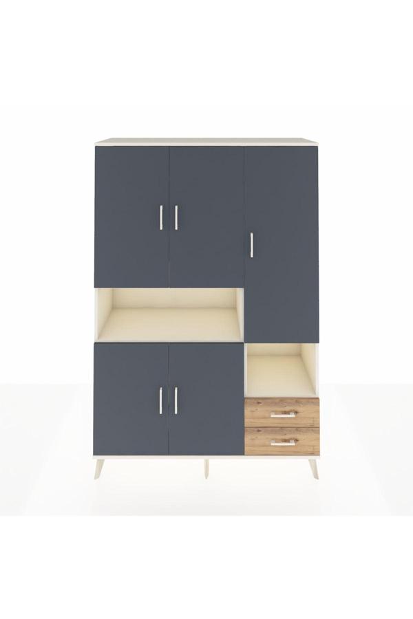 Dienni Hyperion Dolap 10 Raflı 2 Çekmeceli 5 Kapaklı 132 x 44 x 195 cm Aytaşı - Antrasit - Çam - Image 1