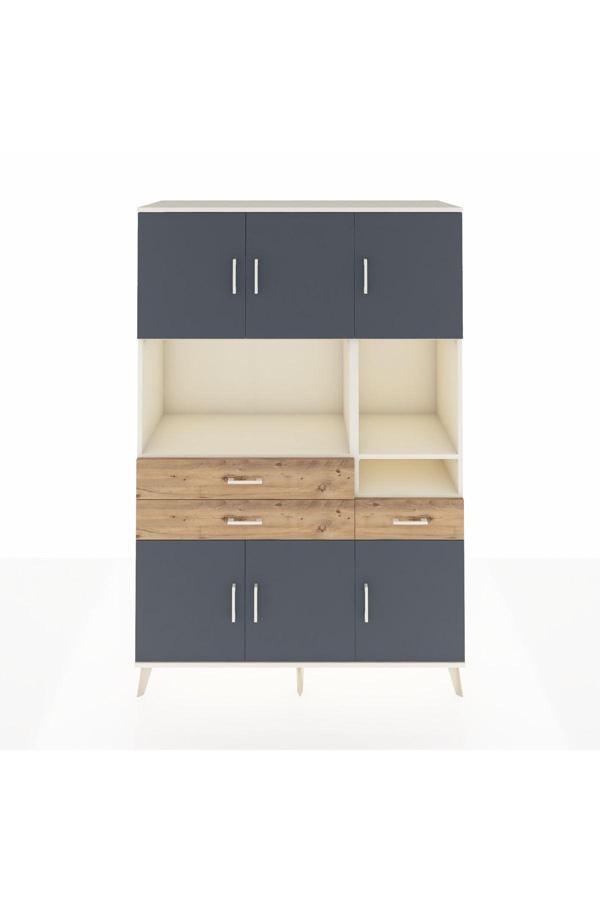 Dienni Hyperion Dolap 9 Raflı 3 Çekmeceli 6 Kapaklı 132 x 44 x 195 cm Aytaşı - Antrasit - Çam - Image 1