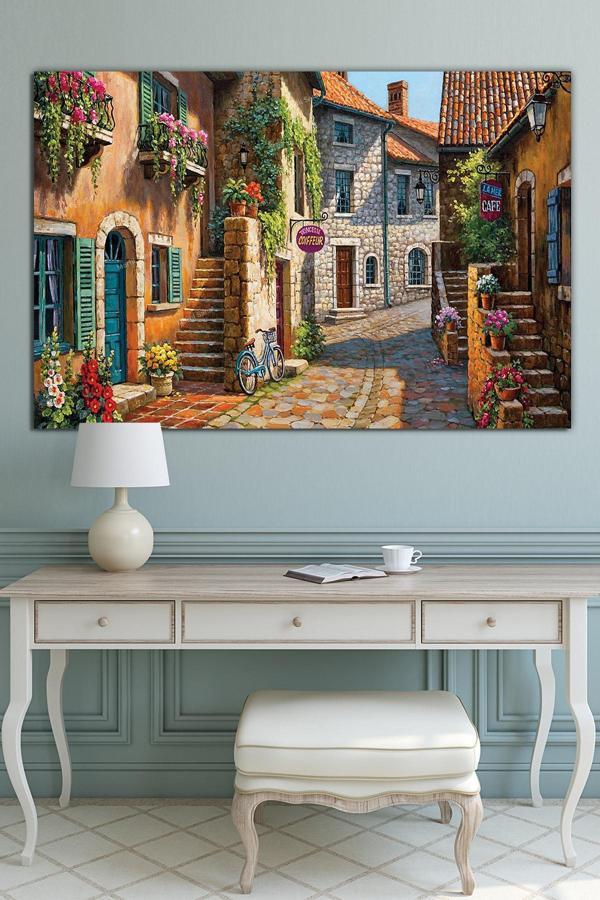 Morfil Sanat Atölyesi Şirin Kasaba Ve Taş Evler Dekoratif Kanvas Tablo - Image 1