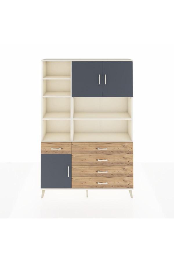 Dienni Arges Dolap 9 Raflı 5 Çekmeceli 3 Kapaklı 132 x 30 x 195 cm Aytaşı - Antrasit - Çam - Image 1