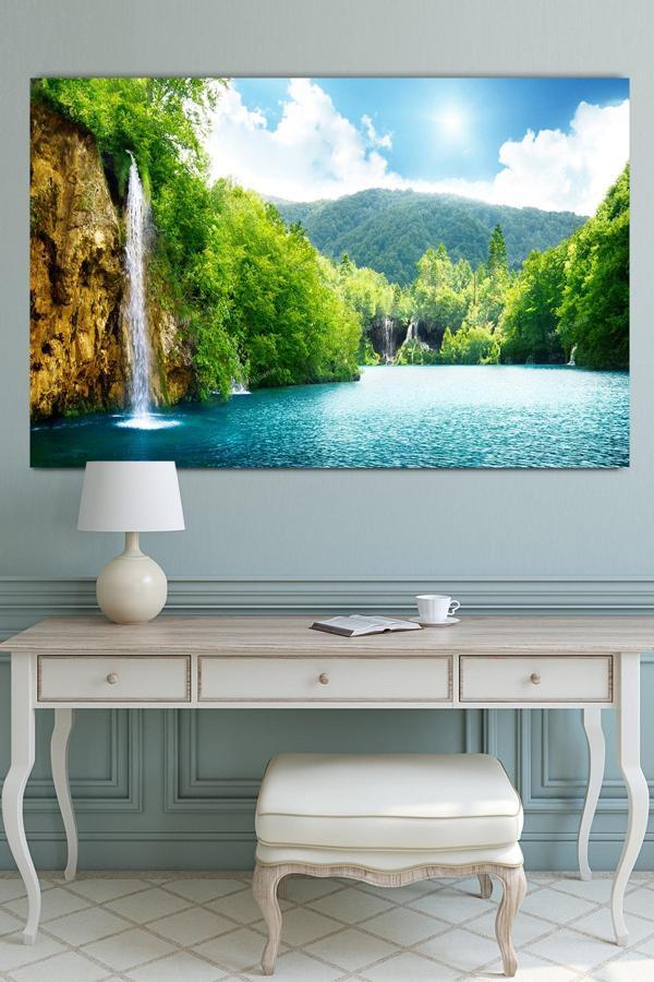 Morfil Sanat Atölyesi Göl Orman Şelale Doğa Tabiat Kanvas Tablo - Image 1