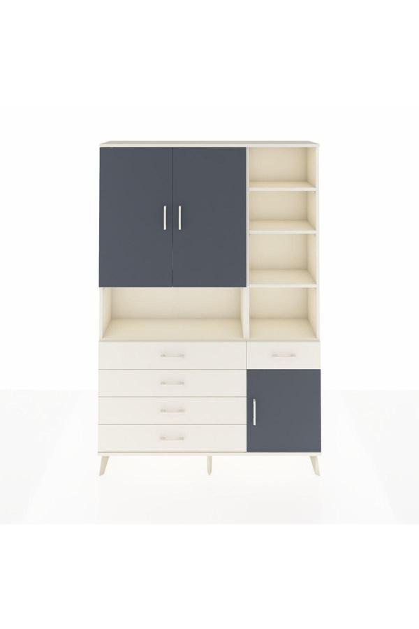 Arges Dolap 8 Raflı 5 Çekmeceli 3 Kapaklı 132x30x195 Aytaşı-Antrasit/Aytaşı - Image 1