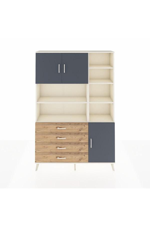 Dienni Arges Dolap 9 Raflı 4 Çekmeceli 3 Kapaklı 132 x 30 x 195 cm Aytaşı - Antrasit - Çam - Image 1