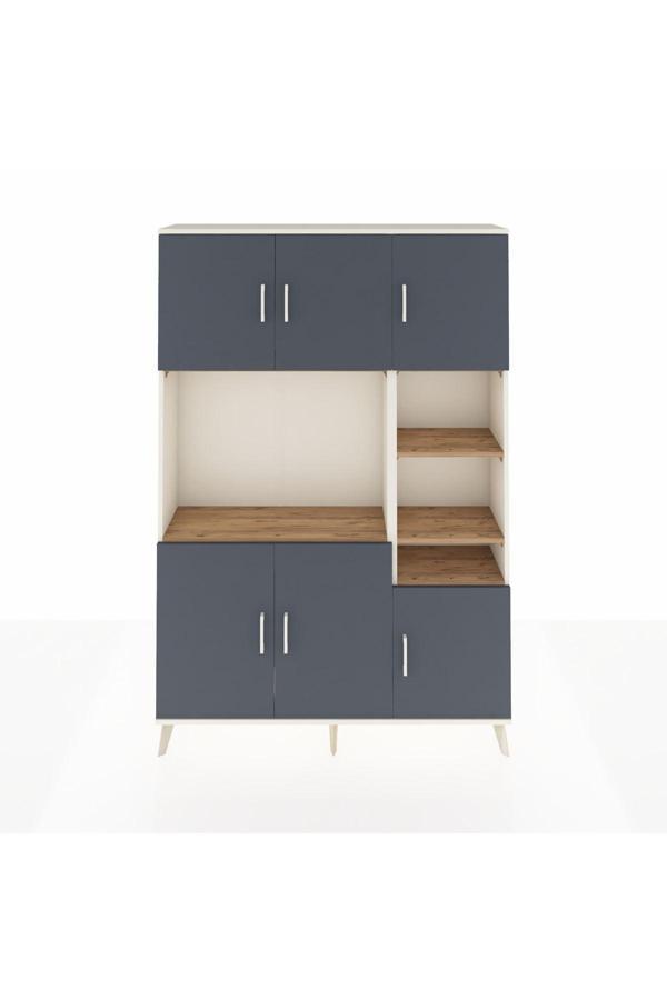 Dienni Arges Dolap 10 Raflı 6 Kapaklı 132 x 30 x 195 cm Aytaşı - Antrasit - Çam - Image 1