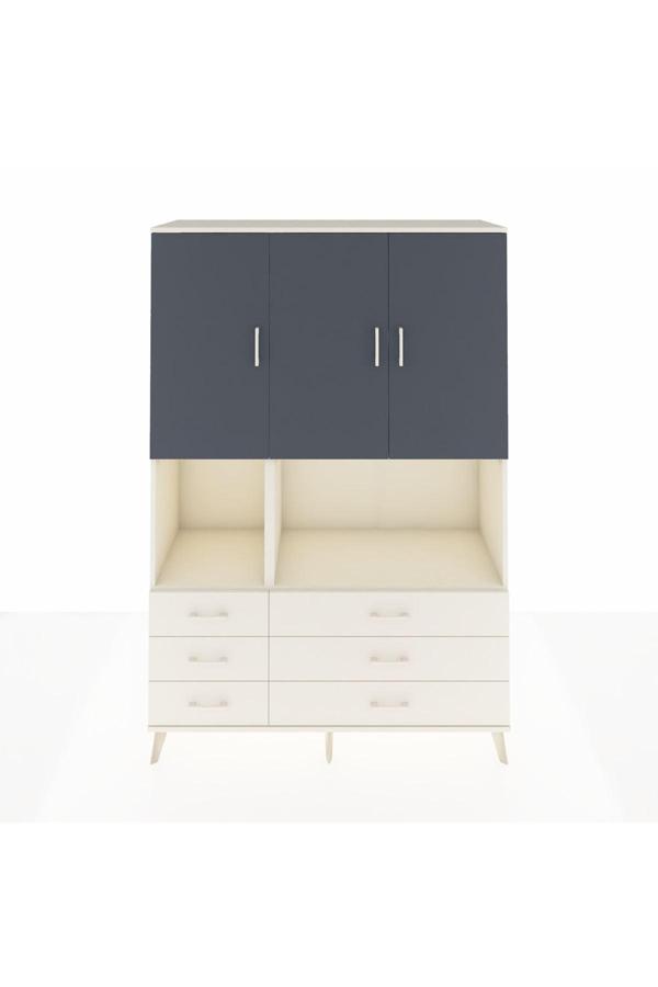 Hyperion Dolap 6 Raflı 6 Çekmeceli 3 Kapaklı 132x44x195 Aytaşı-Antrasit/Aytaşı - Image 1