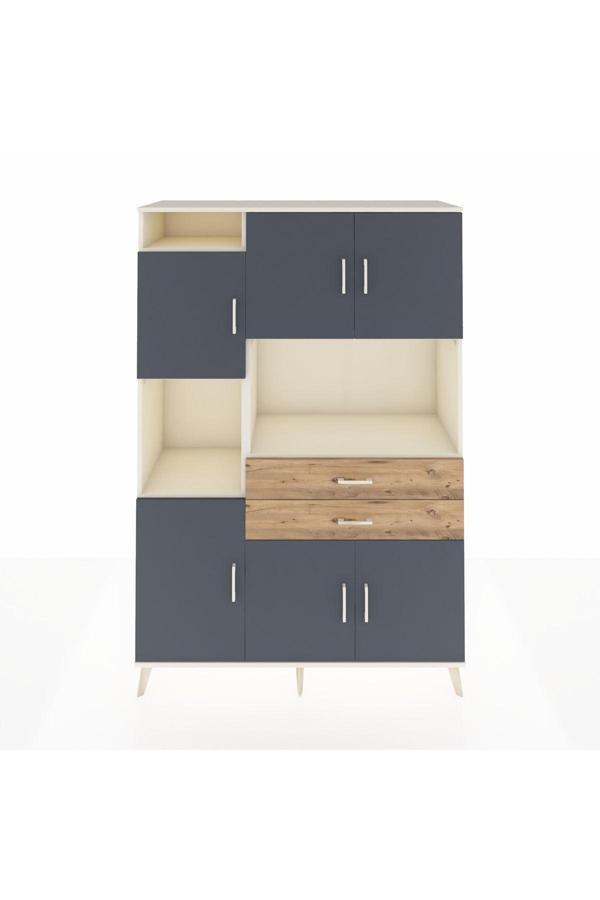 Hyperion Dolap 8 Raflı 2 Çekmeceli 6 Kapaklı 132x44x195 Aytaşı-Antrasit/Çam - Image 1