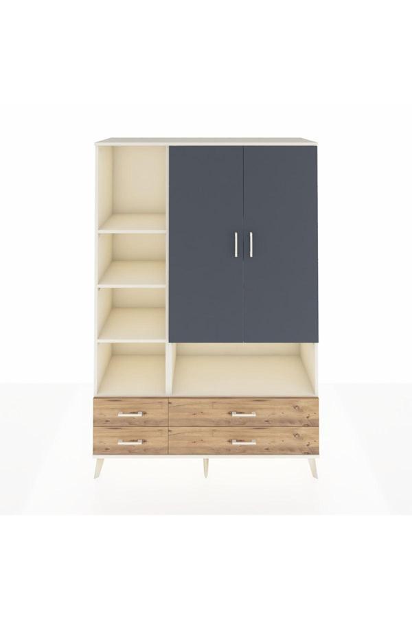 Dienni Hyperion Dolap 8 Raflı 4 Çekmeceli 2 Kapaklı 132 x 44 x 195 cm Aytaşı - Antrasit - Çam - Image 1