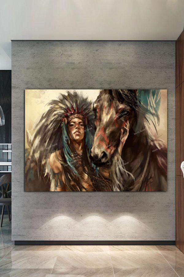 Morfil Sanat Atölyesi Kızıldereli Kadın Ve Asil Atı Kanvas Tablo (8 Farklı Ölçü) - Image 1