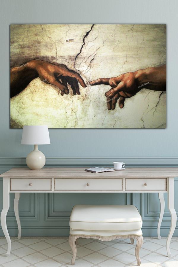 Morfil Sanat Atölyesi Michelangelo Buonarroti Adem'İn Yaratılışı Kanvas Tablo - Image 1
