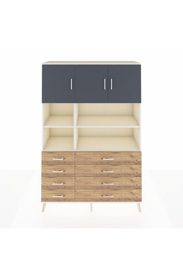 Hyperion Dolap 8 Raflı 8 Çekmeceli 3 Kapaklı 132x44x195 Aytaşı-Antrasit/Çam - Image 1