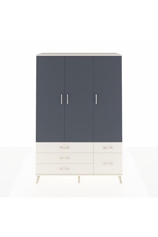 Hyperion Dolap 5 Raflı 5 Çekmeceli Tek Askılı 132x44x195 Aytaşı-Antrasit/Aytaşı - Image 1