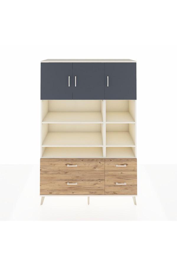 Dienni Hyperion Dolap 10 Raflı 4 Çekmeceli 3 Kapaklı 132 x 44 x 195 cm Aytaşı - Antrasit - Çam - Image 1