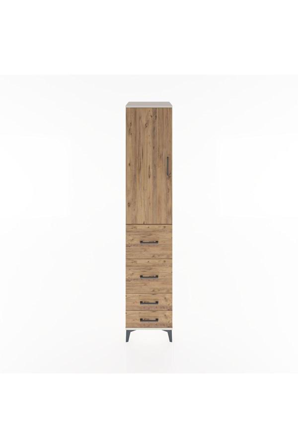 Hyperion Dolap 3 Raflı 4 Çekmeceli Tek Kapaklı 44x44x221 Aytaşı-Çam - Image 1