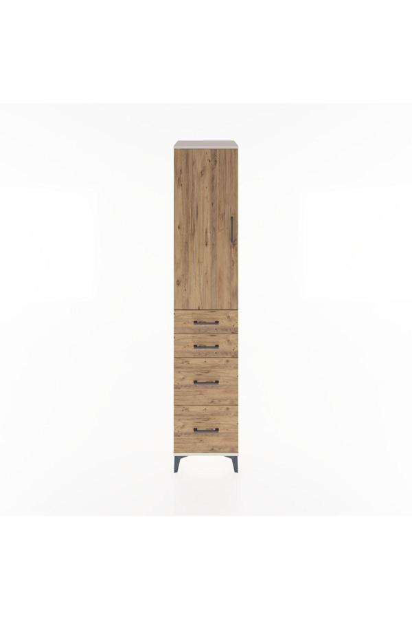 Hyperion Dolap 3 Raflı 4 Çekmeceli Tek Kapaklı 44x44x221 Aytaşı-Çam - Image 1