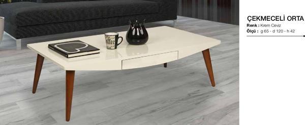 Orta Sehpa 17601 OSM Çekmece Model Parlak Ceviz Krem Kayın Aslan Ayak El Yapımı - Image 1
