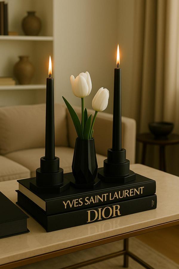 Neydin Home 6'lı Set - 3’lü Altlık Seti + Dekoratif Vazo ve 2’li Şamdanlık - Image 1