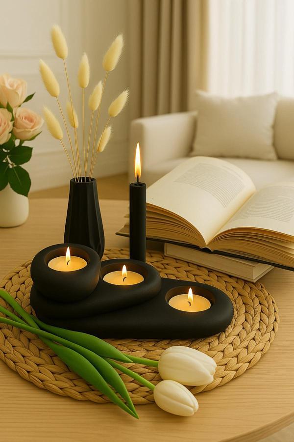 Neydin Home 3’lü Tealight Mumluk Taş Görünüm Set – Doğal ve Dekoratif & Hediyelik - Image 1