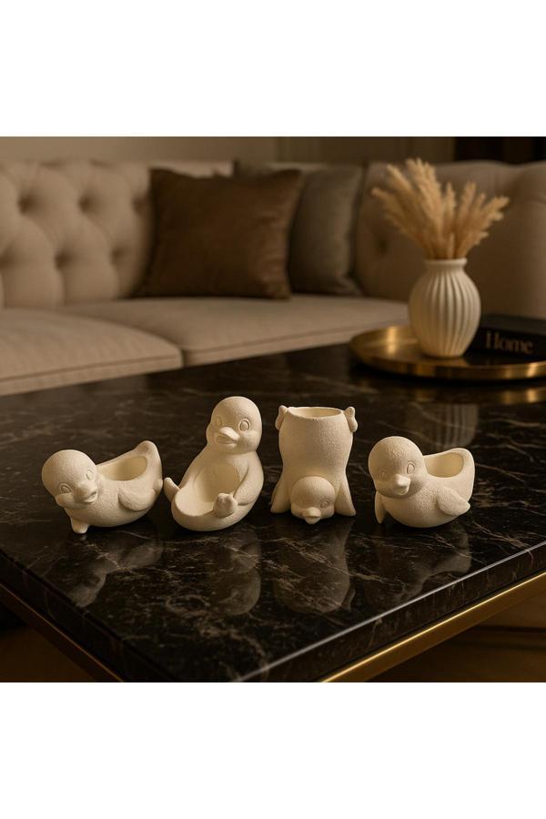 Neydin Home 4’lü Taş Tozu Penguen Biblo Seti – Dekoratif Masa ve Raf Süsü - Image 1