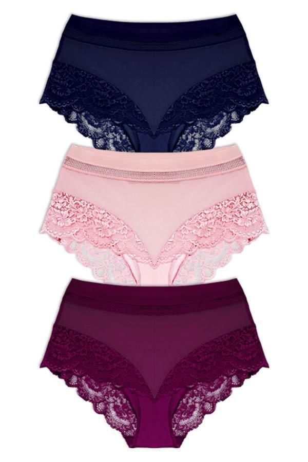 Dantel Detaylı Transparan Büyük Beden Bikini Külot 3'lü Paket-2 - Image 1