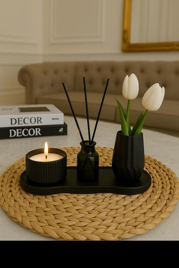 Neydin Home 4'lü Set - Okyanus Kokulu Mum & Oda Kokusu, Vazo ve Sunum Altlıklı Şık Dekoratif Set - Image 1