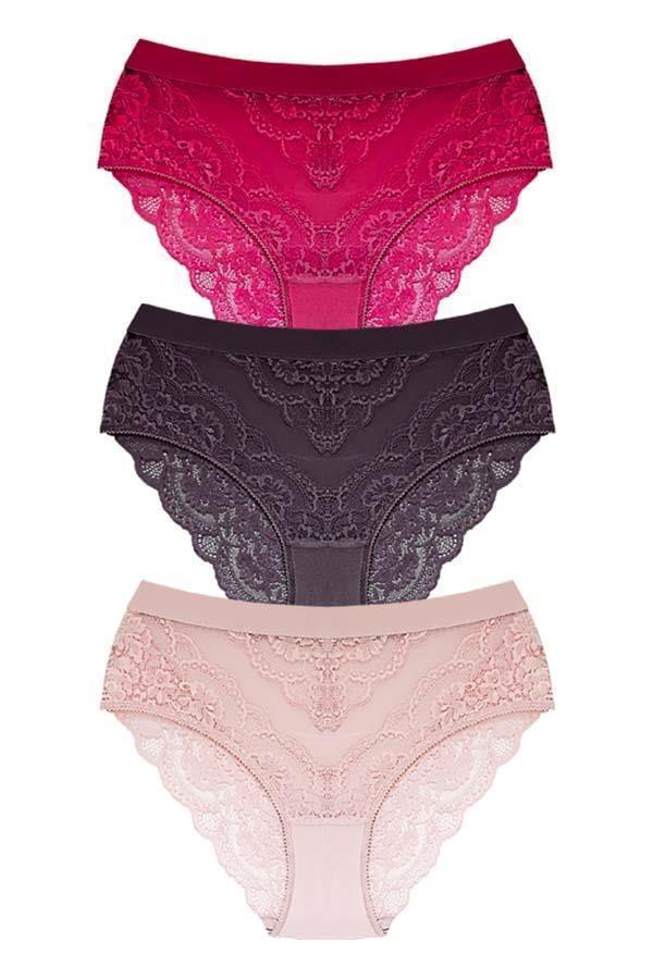 Dantelli Arkası Transparan Büyük Beden Bikini Külot 3'lü Paket - Image 1
